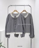  Áo sơ mi caro cổ tròn phối ren 2910 