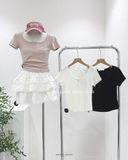  Áo thun cổ tròn nút bấm thêu nơ 1769 