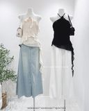  Áo cổ yếm đính bông voan bèo 3911 