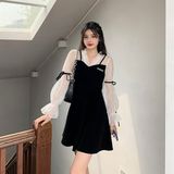  Đầm nhung tay voan trắng 3760 