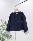  Áo khoác denim cổ tròn tay sọc 1633 
