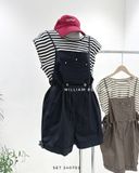  Set yếm đùi kaki + áo thun sọc 9822 