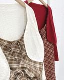  Set đầm dây caro + cardigan len 1442 