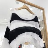  Áo len sọc rách crop 1612 