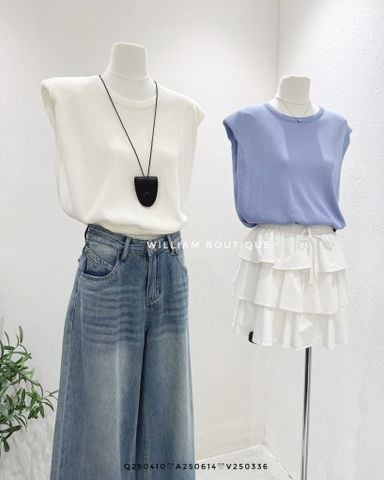  Áo dệt kim ba lỗ nút lưng rút eo 0159 