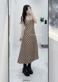  Set đầm dây caro + cardigan len 1442 