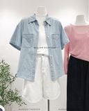  Áo sơ mi denim chỉ nổi tay ngắn 9713 