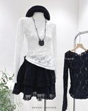  Váy ngắn xoè 2 tầng viền ren 1390 