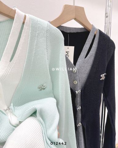  Áo len phối cardigan nút gài 0902 