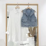  Đầm SM trắng + gile jean túi hộp 386 