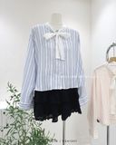  Áo sơ mi kẻ sọc nơ ren 730 