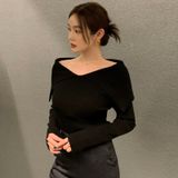  Áo len gân bẹt vai 951 