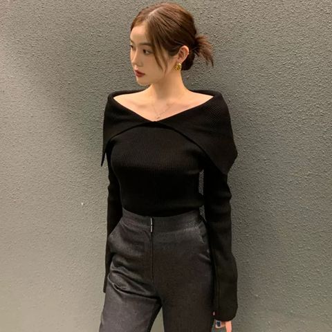  Áo len gân bẹt vai 951 