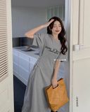  Đầm thun tay phồng thắt eo 5819 