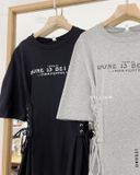  Đầm thun tay phồng thắt eo 5819 