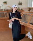  Đầm thun tay phồng thắt eo 5819 