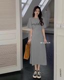  Đầm thun tay phồng thắt eo 5819 