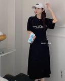  Đầm thun tay phồng thắt eo 5819 