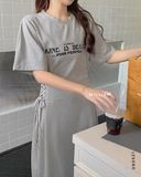  Đầm thun tay phồng thắt eo 5819 