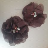  Hoa vải voan xước đính hạt đá đk 5cm 