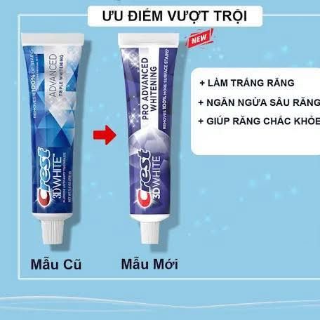  Kem đánh răng Crest 3D White Advanced Triple Whitening 147g – Làm trắng răng vượt trội, bảo vệ men răng, hương bạc hà mát lạnh 