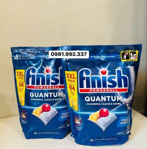  Viên rửa bát Finish Quantum All in 1 hương Chanh - Túi 64 viên 