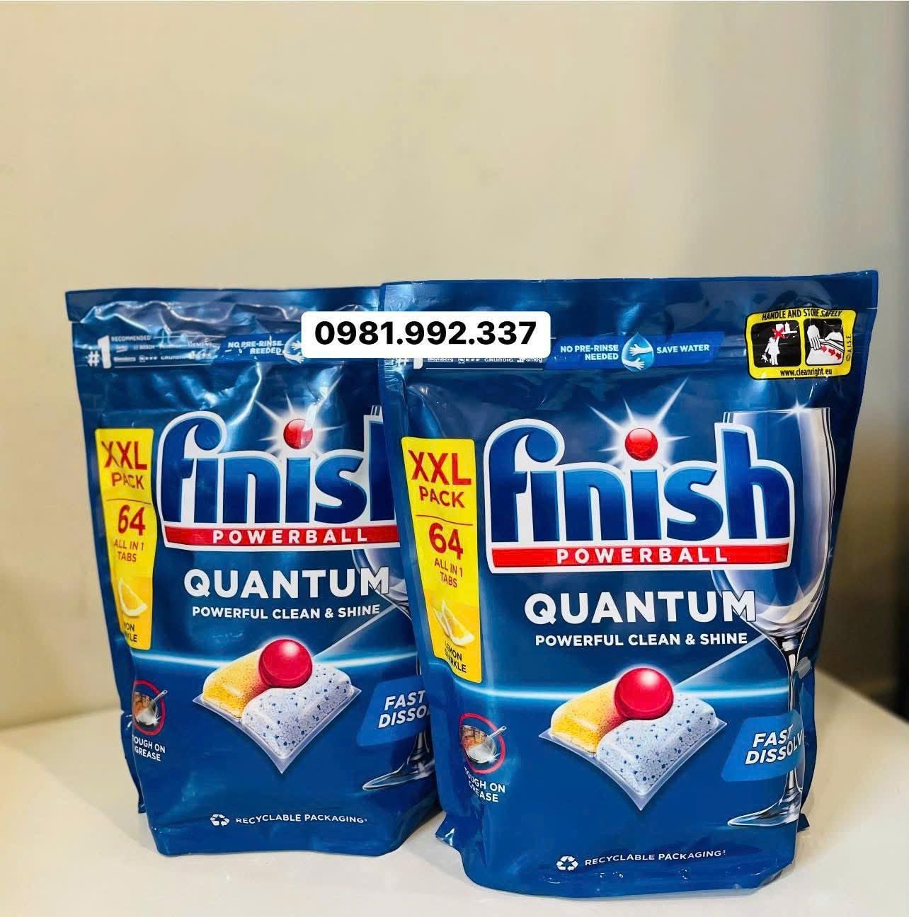  Viên rửa bát Finish Quantum All in 1 hương Chanh - Túi 64 viên 
