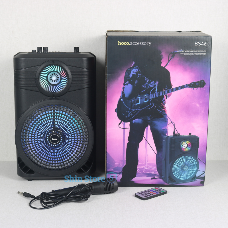 Loa thùng bluetooth 5.0 Hoco BS46, Loa không dây kèm mic dây hát Karaoke, đầu mốt điều chỉnh âm lượng -SHINSTORE