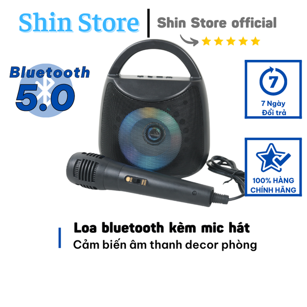 Loa bluetooth 5.0 Y-50 kèm mic dây hát karaoke, loa không dây ăng ten nghe đài FM, đèn led xoay vòng -SHINSTORE