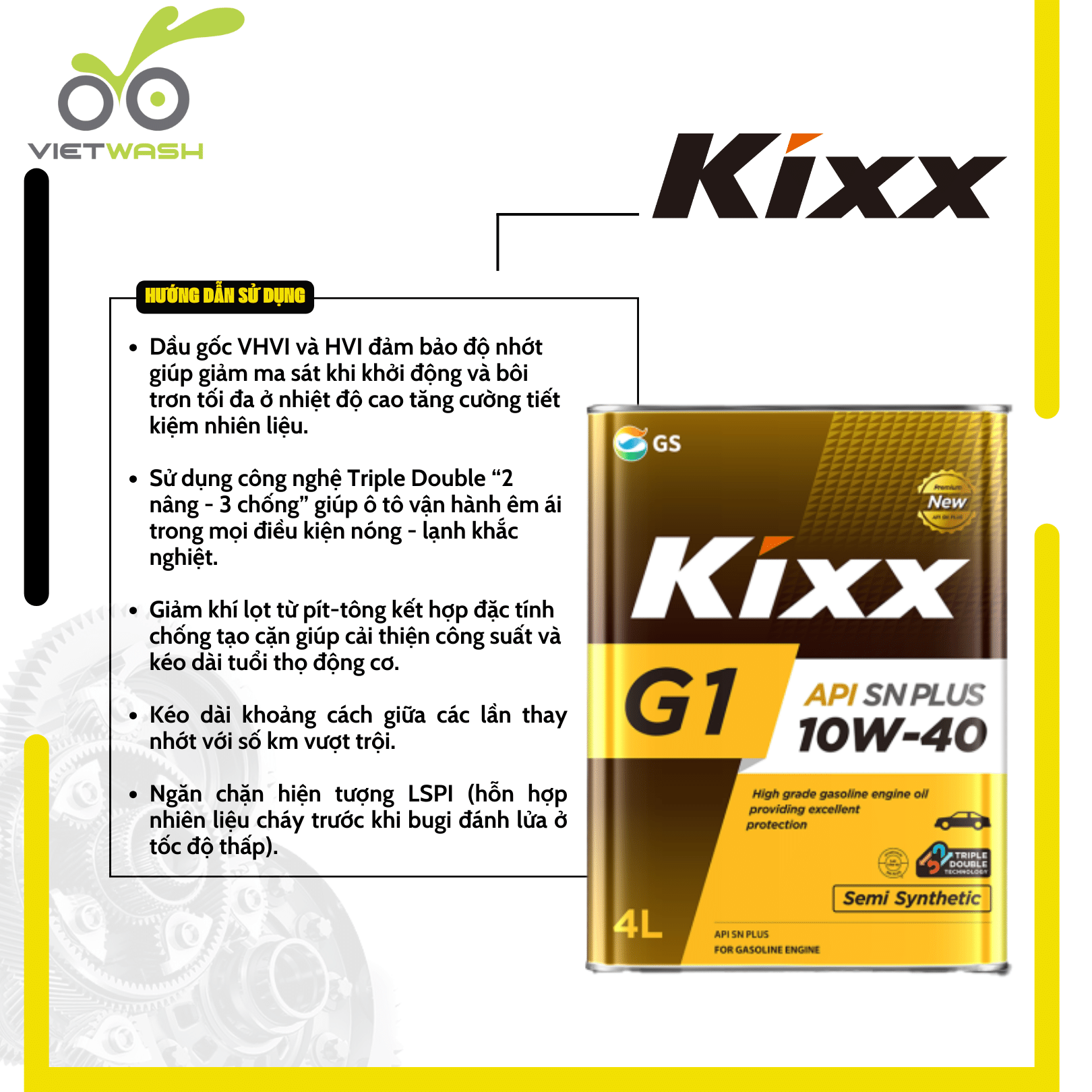 Dầu Nhờn Cao Cấp Động Cơ Xăng Kixx G1 Plus 10W40 - API: SN (4 lít)