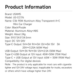  Tẩu Sạc Dành Cho Ô Tô USAMS CC176 C36 95W (USB-A + Type-C, Transparent, with Light) 