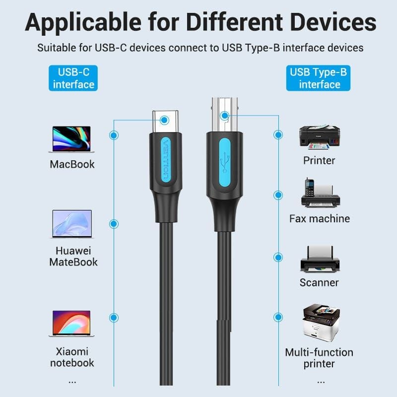  Cáp Máy in Type C to USB-B VENTION CQUBF (1m, USB Type C Male to USB -B Male) 