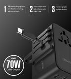  Củ Sạc Du Lịch Tích Hợp Cáp Type C Choetech PD5022 70W (UK/US/EU/AU) 