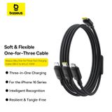  Cáp Sạc Nhiều Đầu Đa Năng Baseus Silky One-for-Three C to M+L+C 100W (1.5m, 480Mbps) 