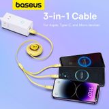 Cáp Sạc Nhanh Đa Năng Baseus Leo Retractable Charging Cable 3-in-1 USB to M+L+C 3.5A 1.1m 