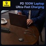  Cáp Sạc Đa Năng Baseus Free2Draw Retractable Crystal Type-C to M+L+C 100W (1.1m, Fast Charging Data Cable) 