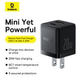  Củ Sạc Nhanh Baseus Palm C+U 20W (For iPhone/iPad/Samsung/Google Pixel) 