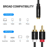  Dây cáp âm thanh chất lượng cao 3.5mm Female to 2RCA Male VENTION VAB-R01-B150 (1.5M, 3.5mm Female to 2RCA Male) 