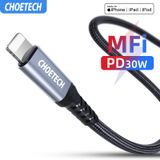  Cáp sạc nhanh, vải dù siêu bền chuẩn MFI Choetech IP0039/IP00401/iP0042 Type C to Lightning PD cho iPhone/iPad (1.2m, MFi Certified Fast Charge Cable) 