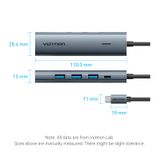  HUB Mở Rộng Đa Năng 5-in-1 VENTION TGZ (Type-C to USB 3.0*4, USB-C*1, 0.15M) 