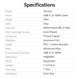  Cáp Chuyển USB-C to HDMI-A 4K VENTION CRH (4K@60Hz, HDCP2.2, Support 3D, Cotton Braided) 