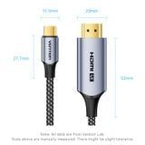  Cáp Chuyển USB-C to HDMI-A 4K VENTION CRH (4K@60Hz, HDCP2.2, Support 3D, Cotton Braided) 