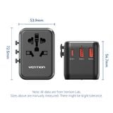  Củ Sạc Nhanh Đa Năng Du Lịch Toàn Cầu 1C + 2A VENTION FJE 20W (20W/18W/18W) 