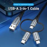  Cáp Sạc Nhanh 3-in-1 MFi USB to M+L+C VENTION CQJ (2.4A, Fast Charging) 