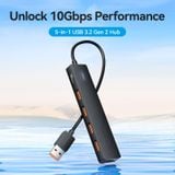  HUB Mở Rộng Đa Năng 5-in-1 VENTION CHO (USB to 4*USB3.2 Gen2 10Gbps, 1*USB-C External Power Support) 