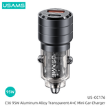  Tẩu Sạc Dành Cho Ô Tô USAMS CC176 C36 95W (USB-A + Type-C, Transparent, with Light) 