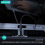  Tẩu Sạc Dành Cho Ô Tô USAMS CC176 C36 95W (USB-A + Type-C, Transparent, with Light) 