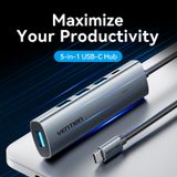  HUB Mở Rộng Đa Năng 5-in-1 VENTION TGZ (Type-C to USB 3.0*4, USB-C*1, 0.15M) 