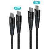  Cáp sạc nhanh C to C CHOETECH XCC-1003/XCC-1004 PD 60W Fast Charge & Data Cable (XCC-1003 (1.2m)/XCC-1004 (2m), Vải dù siêu bền) 