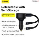  Tẩu Sạc Nhanh Kèm Cáp Dây Rút 2 Đầu Type C + Lightning Baseus Enjoyment Retractable 2 in 1 Car Charger 30W 